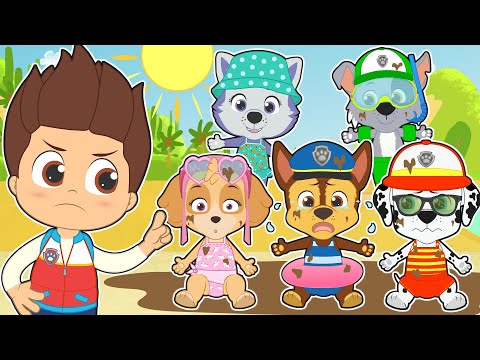 CINCO BEBÉS 🏖️ Con la Patrulla de perros Saltando en la Playa