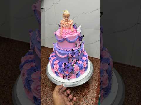 Beautiful pink & purple Barbie doll cake #shortsfeed #trending #shorts #barbiedollcake #dollcake