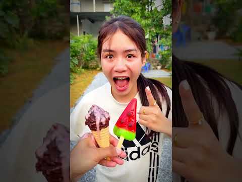 This Girl puts Chocolate cream on Watermelon Ice Cream #shortvideo