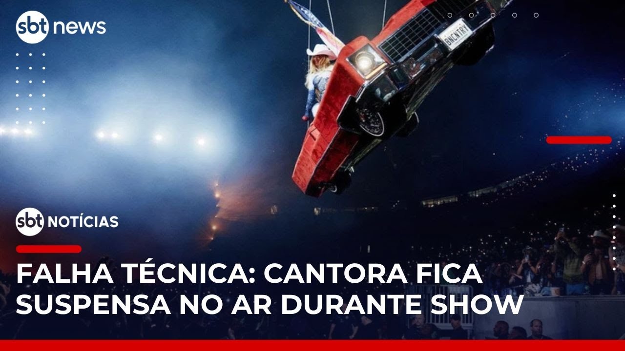 Beyoncé interrompe show após carro suspenso em que estava ficar inclinado no ar | #SBTNotícias