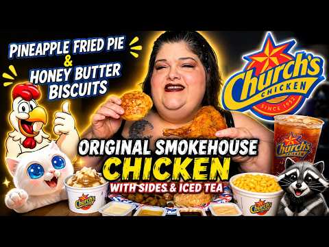 Church's Original Smokehouse Chicken With Sides & Iced Tea Mukbang