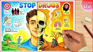 How to draw Anti Drug Day Poster Drawing / Say No to Drugs project / stop drugs drawing idea