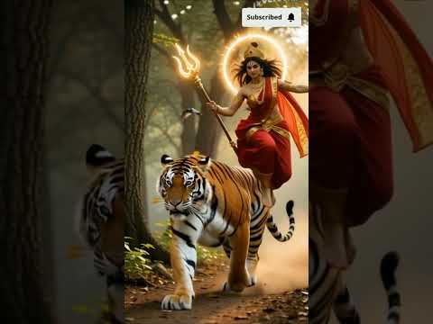 मा दुर्गा शेर पर बैठी, शेर दौड़ रहा है! 🐅✨🙏 शक्तिशाली और अद्भुत दृश्य#MaaDurga #Shorts