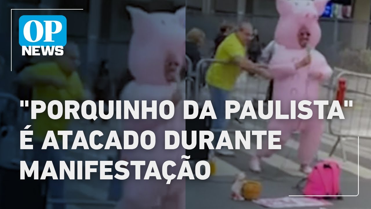 Porquinho da Paulista é atacado com garfo durante manifestação l O POVO News