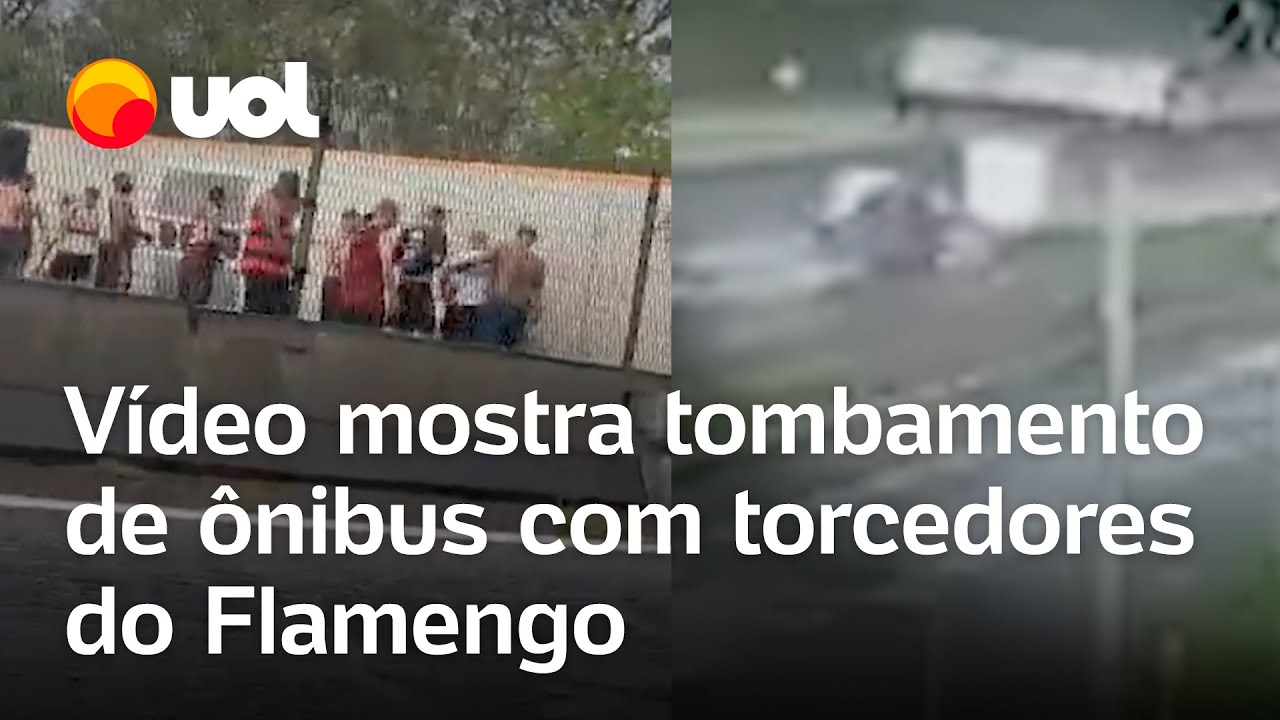 Vídeo mostra momento em que ônibus com torcedores do Flamengo tomba na via Dutra; veja