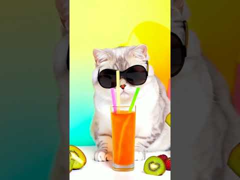 Cute White Cat is Drinking Juice #ai #cute #cutecat #pets #juice #enjoy #gato #kitty #adoptcat #tabb
