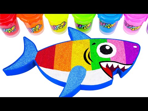 Satisfying Video | DIY How to Make Mixing Glitter Slime in Rainbow Shark Pool ASMR Cutting Sand