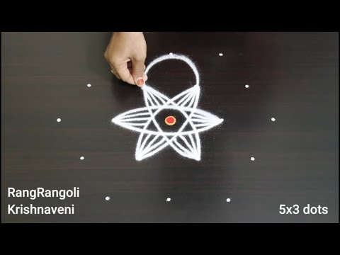 Traditional Rangoli🌺5x3 dots Sukravaram Muggulu🌺Easy Kolam🌺RangRangoli Krishnaveni