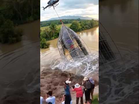 merekam helikopter tarik Anaconda besar