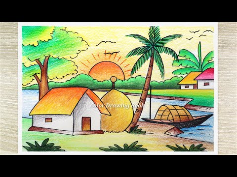 The BEST Way to Draw a Beautiful Village Morning Scenery