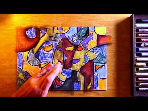 Curve Faces Abstract Painting + Depthes In Soft Pastel | Bold Relaxing Art Demonstration