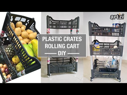 DIY Plastic Crate Cart Shelf Recycle Idea