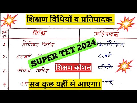 शिक्षण कौशल|शिक्षण विधियाँ और उनके प्रतिपादक|Teaching Method|#ctet2024 #ctet #supertet2024