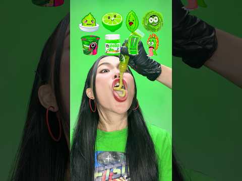 ASMR Mukbang 💚 Random Green Food   #shorts #food #asmr #mukbang #challenge #spicyfood
