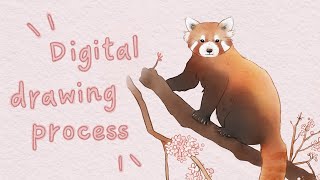 Red Panda | Digital Art Process in Krita Using Watercolor Brushes ✨