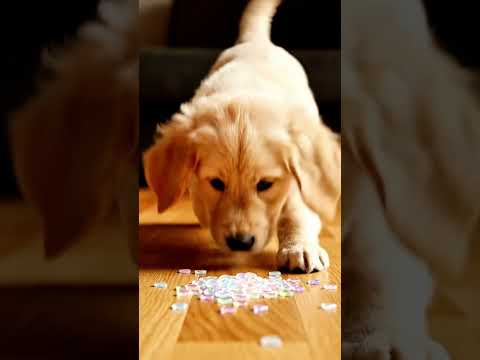puppies and colorful plastic beads 🌈 🐶 reverse video #marblerunandmore #dog #reverse #Shorts