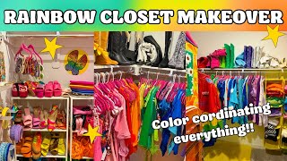 Rainbow Closet Transformation!! (& Cleanout) 🌈✨Color-Coding My ENTIRE Closet