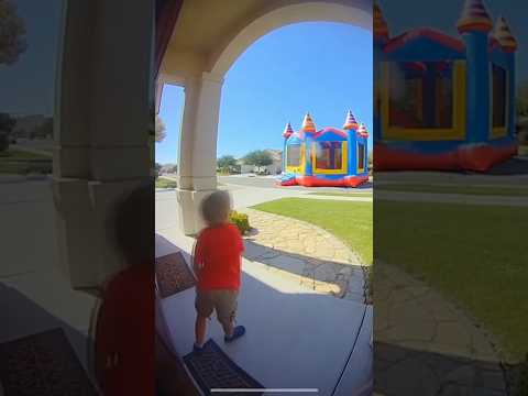 Wild child throws rock at bouncy house and this happens.. #DoorbellCam #crazy #viral #subscribe