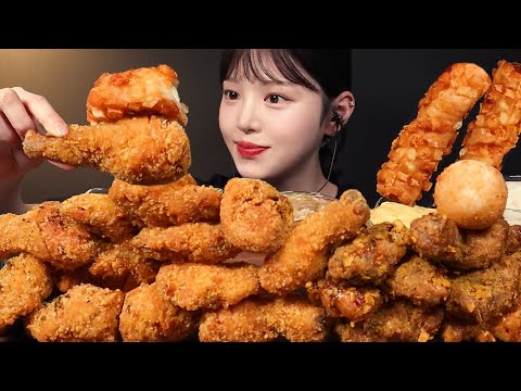 SUB)역대급 바삭한 크크크치킨 먹방!🍗60계 후라이드 호랑이치킨에 포테이토치즈스틱까지 꿀조합 리얼사운드 Chicken Mukbang Asmr