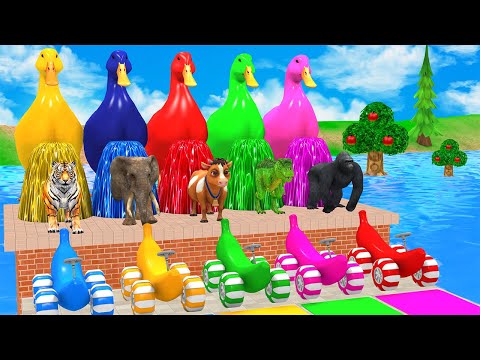 Long Slide Game with Cow Elephant Gorilla Hippopotamus Tiger 3d Animal Game Funny 3d Animals