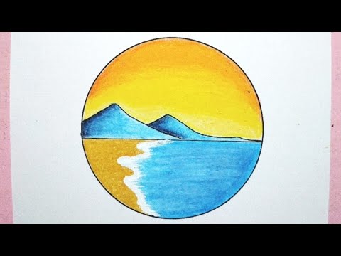 Cara menggambar pemandangan pantai - How to draw sea beach scenery