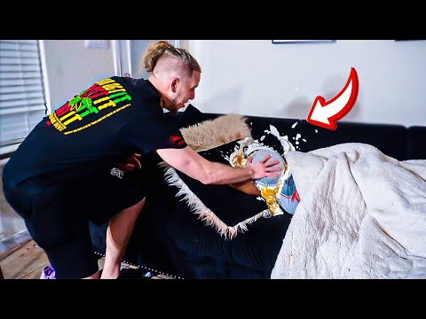 THROWING A PIE IN MY GIRLFRIENDS FACE WHILE SHE SLEEPS PRANK *Went WRONG*