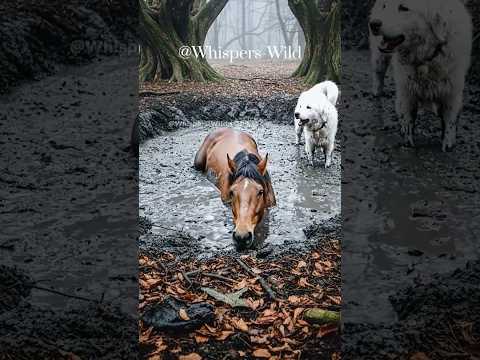 Wild Horse Rescue Dog Alerts Farmer to Mud Trap 웅덩이에 빠진 야생말을 구한 영웅 강아지 #animals #animalrescue #hero