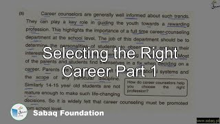 Selecting the Right Career Part 1