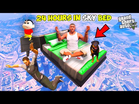 Franklin Spending 24 Hours In Sky Bed Challenge GTA 5 ! | GTA 5 AVENGERS