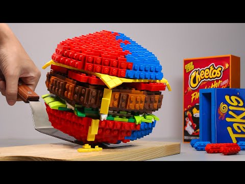 LEGO Crispy HOT Cheetos Takis Smash Burger!🍔 Perfect Stop Motion Cooking ASMR