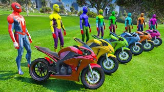 MOTOS CON HOMBRE ARAÑA - MOTO VS ESCALERAS ARCOÍRIS - GTA 5 MOTO