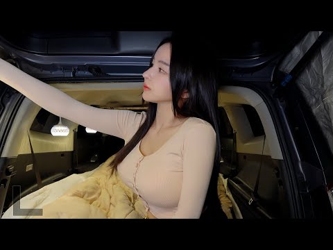 첫 차박 차안에서 혼자 아늑하게 하룻밤 | 캠핑 브이로그 ASMR | 올란도 SUV | 솔로 캠핑 | 폴라리스 P1