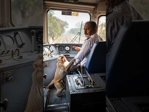 Monkey stops train #ai #foryou #rescue #animals #animalrescue #india