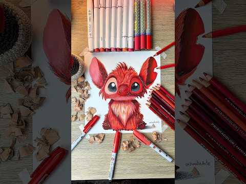 Dibujando a STITCH pero solo con Color ROJO ❤️ #dibujos #drawing