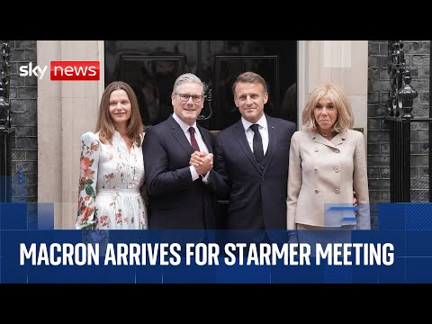 Emmanuel Macron arrives at No 10 for Starmer meeting