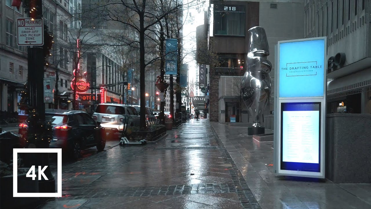 Walking in the Rain, Binaural Rain and Umbrella Sounds, Downtown Atlanta, Georgia ASMR