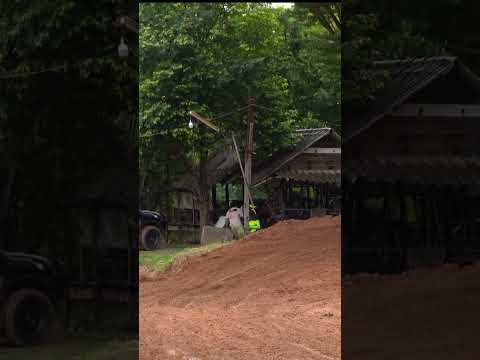 Dirt Bike Rider Overshoots Jump and Crashes into Wooden Pavilion