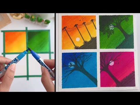 4 Super Easy Painting Techniques With DOMS Watercolor Pen #painting #drawing