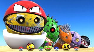 ROBOT PACMAN VS MONSTER PACMAN & THEY USE & POKEMON COMBAT ACHARNE ENTRE ROBOTS v90