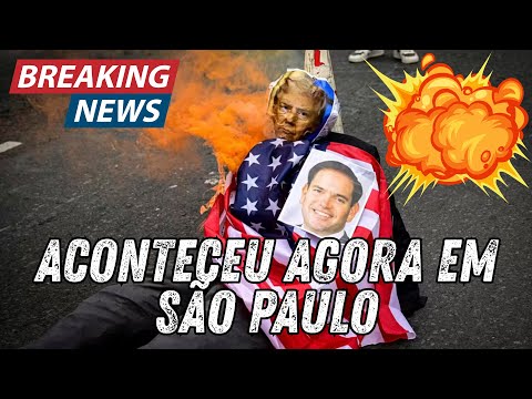 URGENTE | Manifestantes queimam boneco de Donald Trump e bandeira dos EUA durante protesto em SP