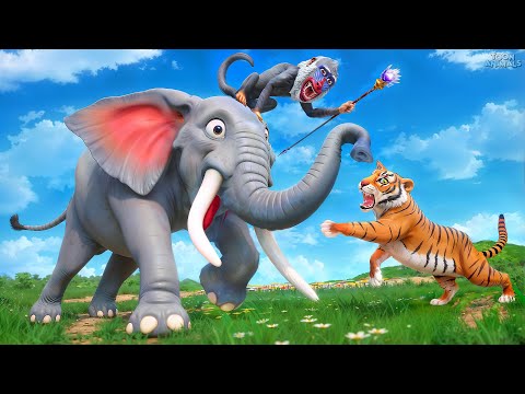 RAFIKI Magical Baboon & Heroic Elephant Battles Fierce Wild Tiger | Jungle Animals Rescue Mission!