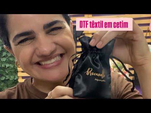 Aplicando DTF têxtil em saquinho de cetim