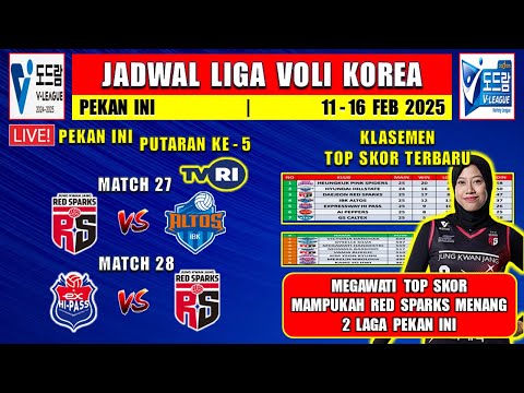 Jadwal Liga Voli Korea 2025 Pekan Ini Live TVRI ~ RED SPARKS vs IBK ALTOS ~ HI PASS vs RED SPARKS