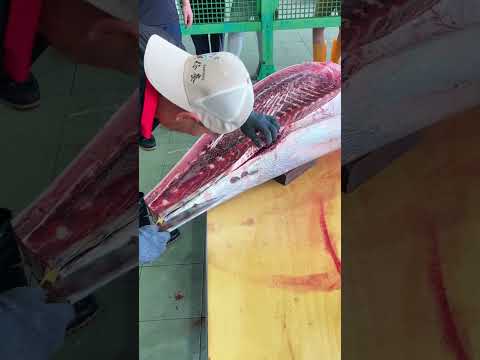 every slice glides perfectly through this premium bluefin tuna#fishmarket #precisionknife