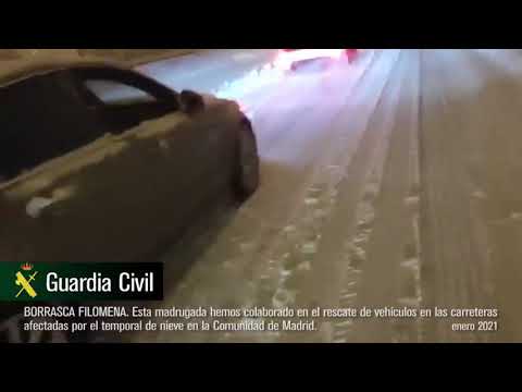 Borrasca Filomena. Rescate de vehículos en las carreteras de Madrid