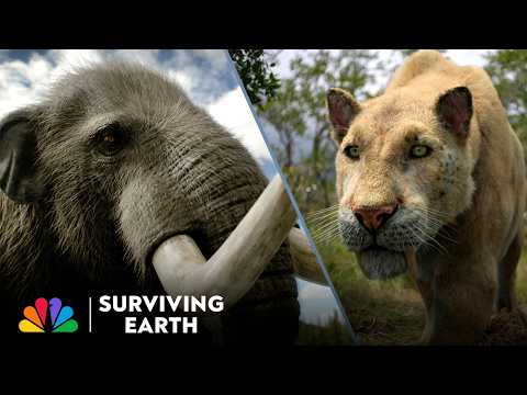 Gomphothere Charges Saber-Toothed Tiger; Mother Mammoth Embraces Mastodon | Surviving Earth | NBC
