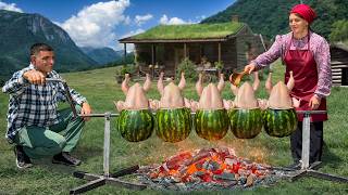 We Baked a Whole Chicken Inside a Watermelon Outdoors