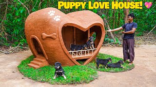 I Built a Heart Shaped Mud House for Rescue Puppies – They Loved It!