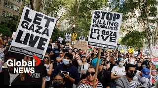 “We stand in opposition to this genocide”: Protesters march in NYC against Netanyahu’s UN speech