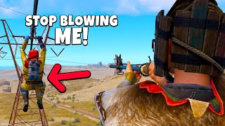 YouTube thumbnail for Oblivion's video titled 'Blowing People Off Ziplines In Rust (Broken Meta)'